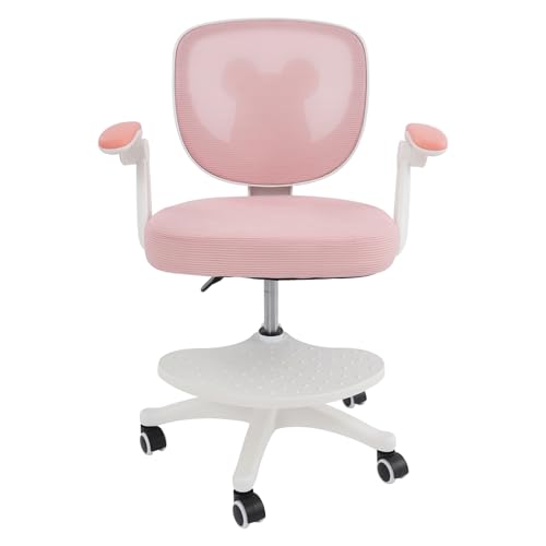 Silla de escritorio para niños a partir de 6 años, altura regulable, silla giratoria para niños, silla de escritorio ergonómica con reposabrazos, respaldo y ruedas, silla de escritorio para niños y