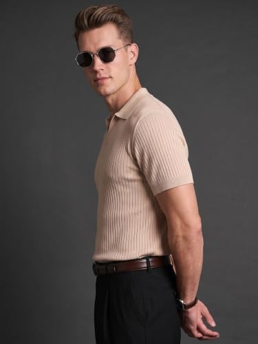 Image of Veirdo Men's Rib Knit Polo T-Shirt in Cotton Fabric, Classic Collar with Modern Fit, Stylish for Casual Wear, Available in Sizes S to 2XL