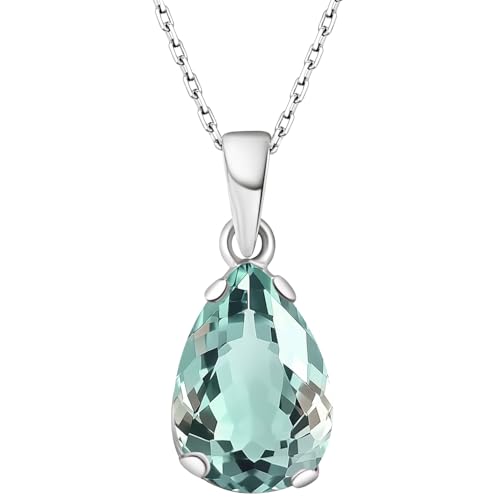ADITA GOLD 925 Sterling Silver Aquamarine Teardrop Necklace - March
