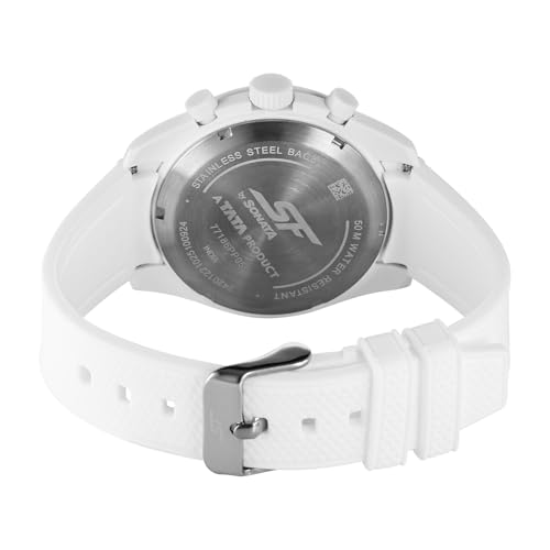 Image of SF Genesis-Bold Chronograph Quartz Analog with White Dial White Silicon Strap Watch for Men - 77186PP05