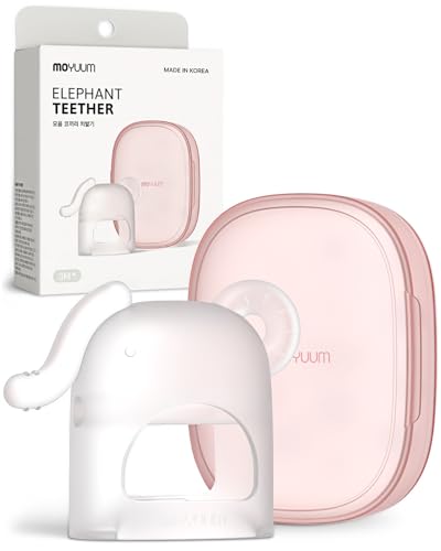 Image of Moyuum Silicone Elephant Grip Hand Teether Toy | Made in Korea, Provides Teething Relief, Wearable Teether is Easy to Hold, Drop Resistant with Adjustable Wrist Strap, Babies 3+ Months, Natural