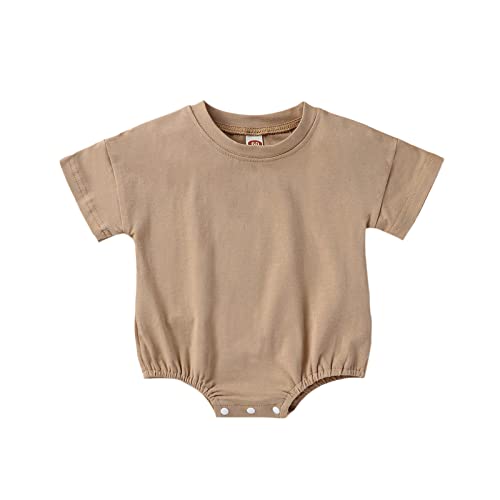 Image of Merqwadd Baby Boy Girl Bubble Romper Infant Oversize Plain Crewneck T-Shirt Bodysuit Tops