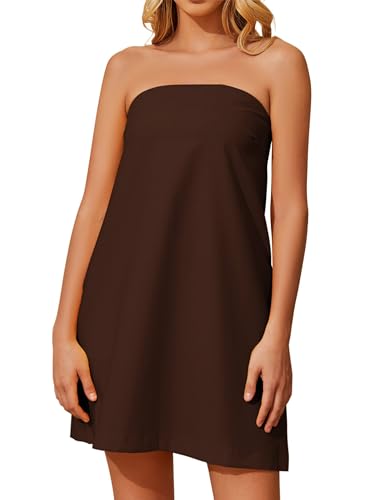 Image of Meladyan Women's Summer Tube Dress Strapless Backless Mini Tube Dress Smocked Cut Out Relaxed Mini Dresses with Pockets Coffee, Large