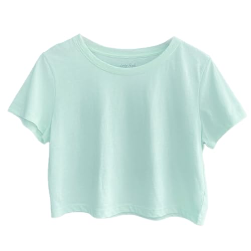 Image of Womens 100% Cotton Crop Tops Short Sleeve Crewneck Loose Fit Basic Tee Summer Casual Workout T-Shirt Fashion Clothes