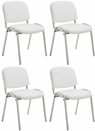 CLP Lot de 4 Chaises De Conférence Ken en Similicuir I Chaise Visiteur avec Piétement en Métal Chromé, Couleur:Blanc