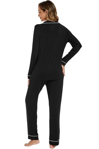 Image of LUBOT Womens Bamboo Viscose Pajamas for Women 2 Piece PJ Set Ultra Buttery Soft Cooling Button Long Sleeve Sleepwear S-XXL