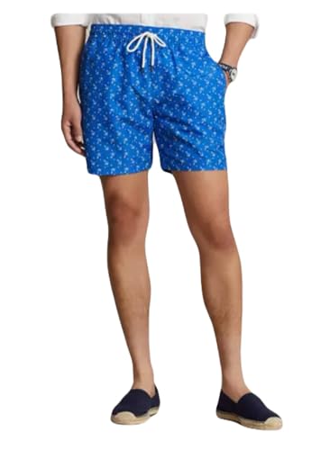 POLO RALPH LAUREN Mens 5.75-Inch Traveler Classic Swim Trunks Anchors Large Blue