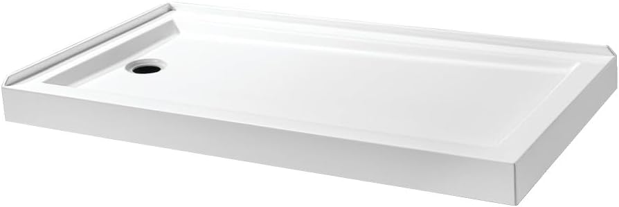 Kingston Brass VTSB60324L 60" x 32" Acrylic Double Threshold Shower Base with Left Drain, Glossy White