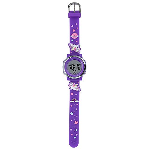 Kids Watches 3D Cartoon Silicone Unicorn Waterproof 7 LED Color Lights Toddler Digital Wrist Watch with Alarm Stopwatch for 3-10 Year Girls Little Child (Deep Purple)4