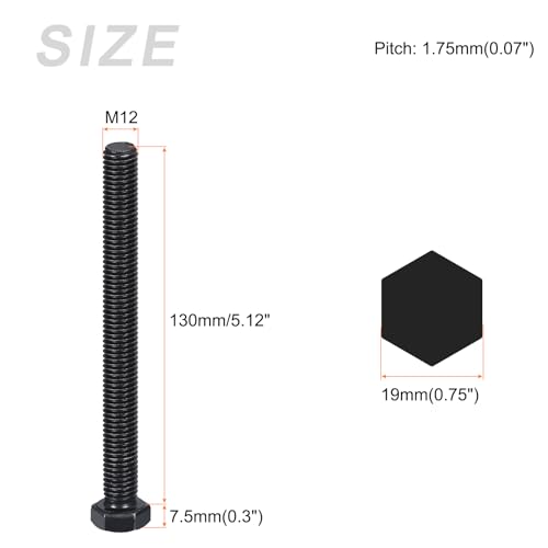 Image of METALLIXITY Hex Bolts (M12-1.75x130mm) 4Pcs, 8.8 Grade Carbon Steel Fully Threaded Black Oxide, Coarse Thread UNC Hex Head Screw Bolt - for Furniture Repair