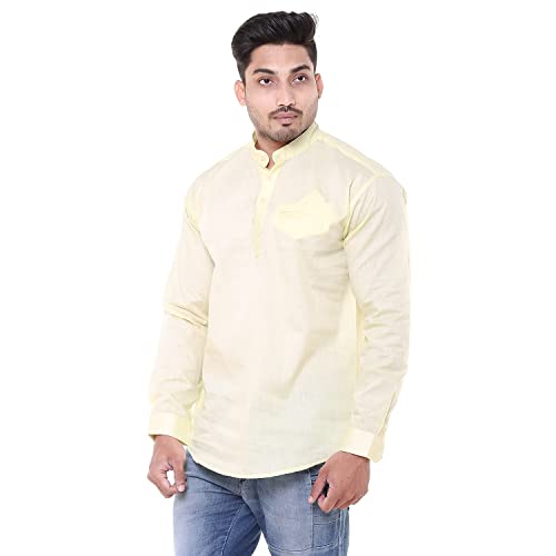 Image of Men's Linen Chinese Collar Full Sleeve Plus Size Short Kurta