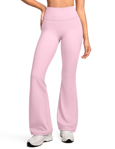 INGIA Womens High Waist No Front Seam Scrunch Butt Flare Leggings Workouts 31 Inches V-Back Bootcut Gym Yoga Pants Milk Pink X-Small