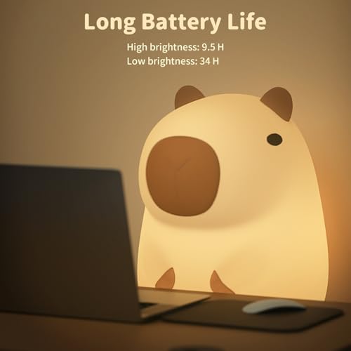 Image of Led Cute Capybara Night Light, Dimmable Nursery Kawaii Lamps, Super Squishy Silicone USB Rechargeable Touch Control Night Lamp for Kids Adults, Used for Camping Party Room Decor (Capybara)