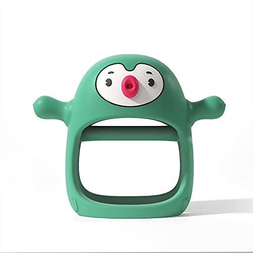Image of Smily Mia Penguin Buddy Never Drop Silicone Baby Teething Toy for 0-6month Infants, Handle teether for 3-6Months, Baby First Toy, Hand Pacifier for Breast Feeding Babies,Pine Green