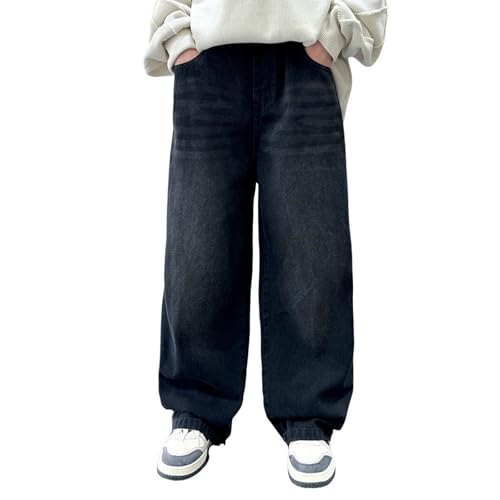 Boys Baggy Straight Leg Jeans - Dark Blue Washed Denim with Cargo Pockets, Relaxed Fit Comfort for Everyday Wear (Sizes 4-16)