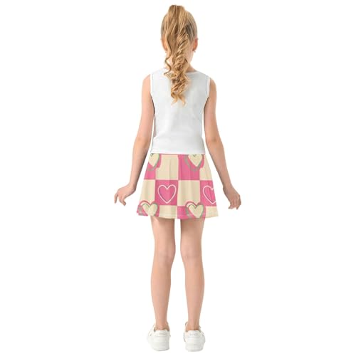 Joisal Checkerboard Pink Cream Athletic Shorts Girls Skorts Tennis Skirts Kids Personalized Little Girl 3t4