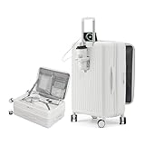 [SupTrip] スーツケース キャリーケース 多機能 片開き 拡張機能付き 機内持ち込み キャリーバッグ フロントオープン USBポート付き カップホルダー付き 隠しフック機能 超軽量 耐衝撃 静音 360度回転 大容量 TSAロック搭載 旅行 ビジネス 出張 (ホワイト, S（1~3泊/40L/機内持込）)