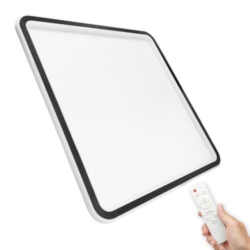 LED ATOMANT Plafón LED Cuadrado Negro 36W 50x50cm CCT (Selector de Color Blanco Cálido, Neutro y Frío), Marco Luz Indirecta con Mando a Distancia