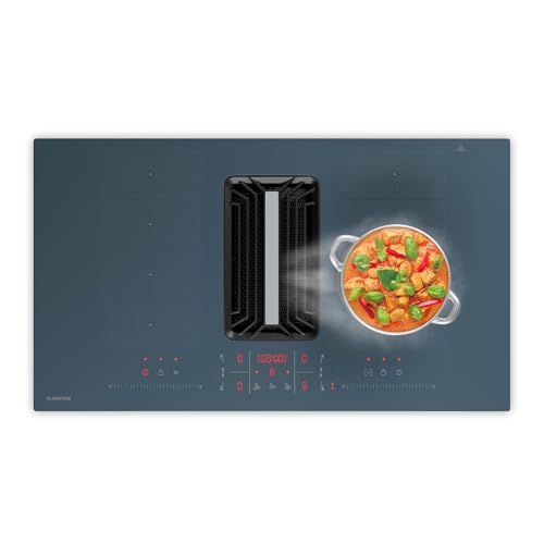 Klarstein Placa de Inducción con Extractor Integrado - Eficiencia A++, 750 m³/h, 14 kW, 4 Zonas Flexibles, Motor Silencioso 58 dB, Control Táctil, Antracita