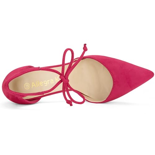 Allegra K Women Ankle Tie Chunky Heel Pointed Toe Dress Hot Pink Pumps 7 M US4