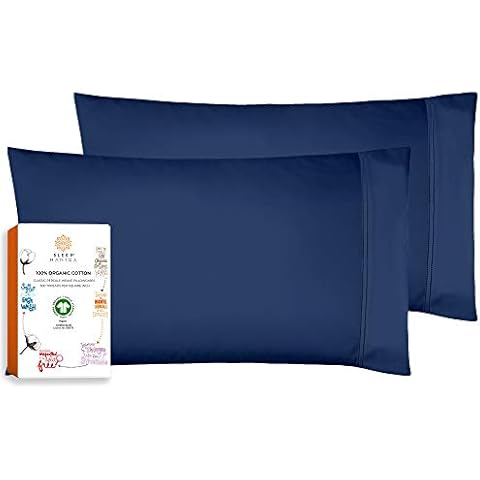Sleep Mantra 100% Organic Cotton Pillowcases - Soft and Crisp, Cooling Percale Weave, Breathable Pillow Covers, Set of 2 (King, Navy Blue) Cover