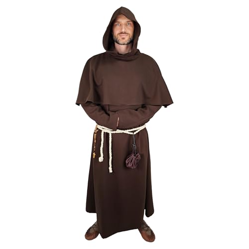 Non importa se il mercato medievale, il larp, il carnevale o Halloween – questo costume da monaco marrone è bello, comodo, non troppo pesante e può essere utilizzato per diversi outfit.