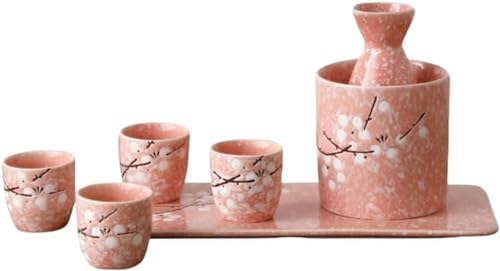 Fiegcit 酒器 セット おちょこ セット 和風 とっくり 徳利 御猪口 セット 桜 お洒落 陶器 日本酒 グラス 冷酒器セット 徳利 熱燗 温酒 燗瓶 盃 7ピース 日本酒 陶器 花見 宴会 晩酌 に 業務用 家庭用 退職祝い 誕生日の贈り物 (ワイ