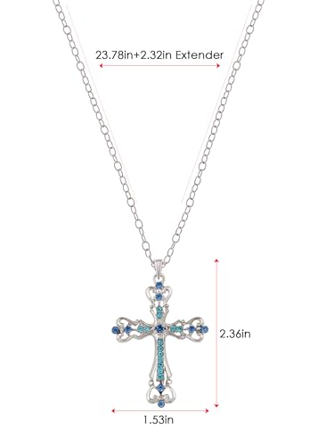 Image of Alilang Womens Black Silver Clear Crystal Rhinestones Celtic Holy Cross Pendant Necklace