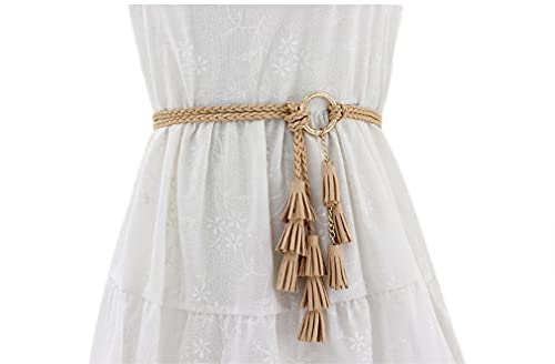 Women Girls PU Leather Waist Belt Chain Skinny Rope with Double Tassel for Dress Skirt4