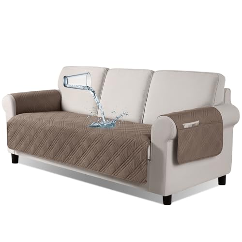 TAOCOCO ソファカバー 防水撥水 背もたれなし ソファーシート 犬猫対策 毛髪不粘着 滑り止め 1人2人3人掛け 肘付き 替えソファカバー 防塵 汚れ防止 傷防止 爪とぎ防止 マルチカバー 四季適用 撥水加工 丸洗い可能 (ダークカーキ色, 3人掛け