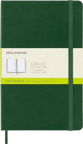 Moleskine - Cuaderno Clásico con Páginas Lisas, Tapa Dura y Goma Elástica, Color Verde Mirto, Tamaño Grande 13 x 21 cm, 240 Páginas