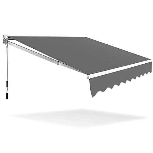 HOMASIS Einziehbare Markise 2,5 x 2/3 x 2,5 m, Gartenmarkise mit UV- & Wasserschutz, Balkonmarkise mit Handkurbel, Winkel einstellbar, Gelenkarmmarkise für Balkon & Terrasse (Grau 245 x 200 cm)