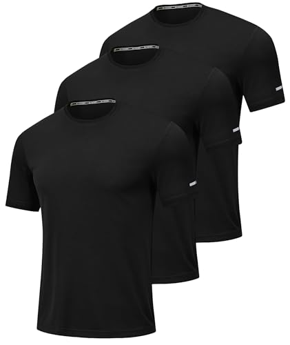 RBYEKP Mens Sport T Shirts Quick Dry Fitness Gym Workout Tshirts for Men 3 Pack Breathable Polyester Tennis Running Tops