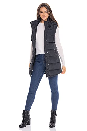Sebby S.E.B Women's Long Puffer Vest, Quilted Faux Down Filled Hooded Vest for Fall and Winter