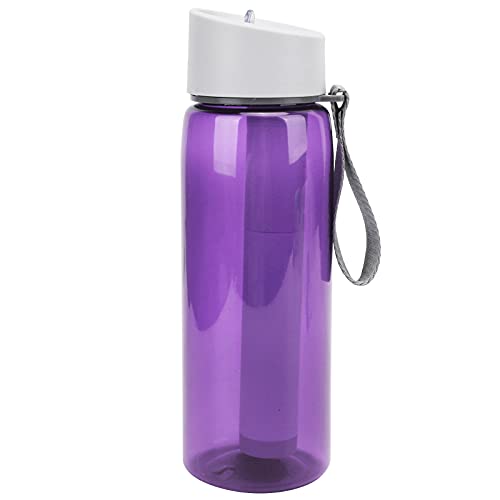 Generic Water Filter Bottle, 650ML Outdoor Portable Emergency Water Purifier with Strap Carabiner, for Camping Travel Emergency (purple)