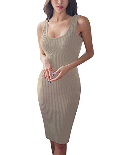 Image of FAIMILORY Women's Basic Ribbed Sundress Stretchy Bodycon Casual Midi Tank Dress