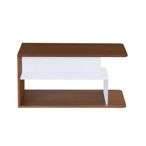Image of Nilkamal Sara Wooden Center Table | Coffee Table with 1 Surface Top and Open Mid-Shelf | Engineered Wood | Tea Table for Home, Living Room, Office | Classic Walnut and White | DIY(Do It Yourself)