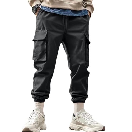 Men Pants with Multi Pockets Casual Classic Baggy Pants Cargo Trousers with Elastic Waist Drawstring