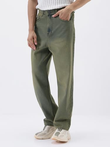 Image of Urbano Fashion Men's Loose Baggy Fit Heavy Washed Jeans Non-Stretchable