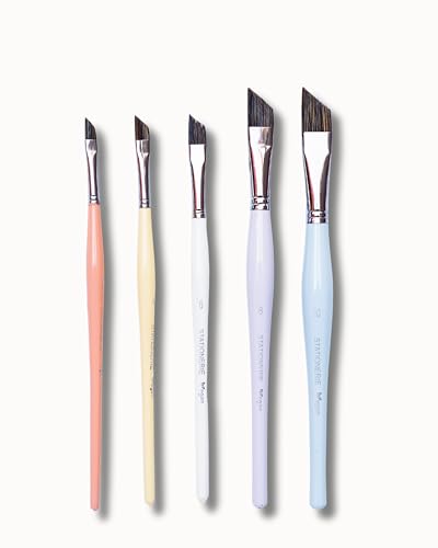 Image of Stationerie Paint Brush Set Handmade Soft Aqua Long Synthetic Hair with Stainless Wire Ideal for Art Paint, Watercolor, Quill, Oil Acrylics, Artists Angular Brush Set of 5(Candy Edition)