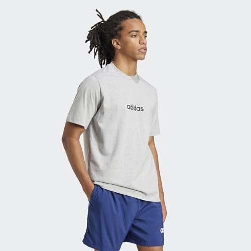 adidas Uomo Essentials Linear Single Jersey tee, Medium Grey Heather/Black, XL