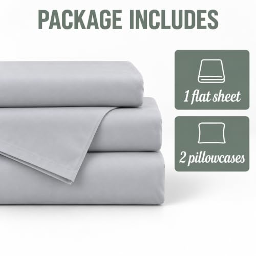 Image of 1800 Brushed Microfiber Bedsheet | Bedsheets | Bed Sheet | chadar - Soft and Breathable - Flat Sheet with 2 Pillow Cover - Double Size Light Grey Solid