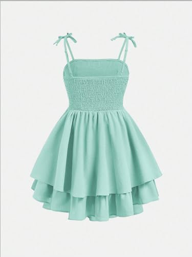 Image of SHENHE Girl's Smocked Ruched A Line Swing Dress Layered Tie Shoulder Flowy Cami Short Dress