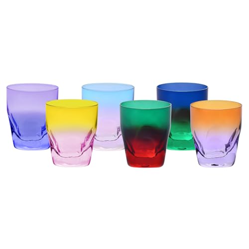 Krosno – Vasos de Whisky, Bebidas y Cócteles 260 ml – Set de 6 unidades en 6 colores únicos – Colección Aurora – Cristal sin Plomo – Pintados a Mano