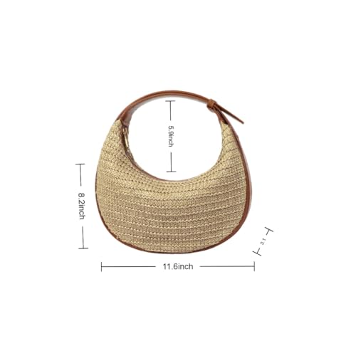 Straw Crossbody Shoulder Bag,Beach Woven Hobo Bag Shoulder Underarm Bag ，Chic Crescent Purses with Adjustable Straps3