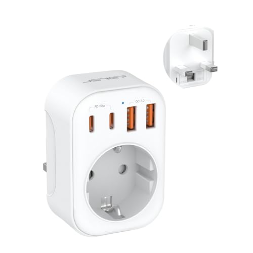 JSVER Reiseadapter UK   Adaptador de enchufe de Reino Unido con 4 puertos USB (2 USB C PD 20 W), adaptador de enchufe tipo G para Inglaterra, Irlanda, Dubai, Maldivas, HK, Singapur