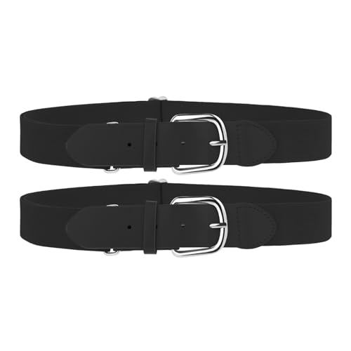 2 PCS Black Softball Belt, Leather Black Baseball Belt Mens, Adjustable Baseball Belts for Adult and Youth