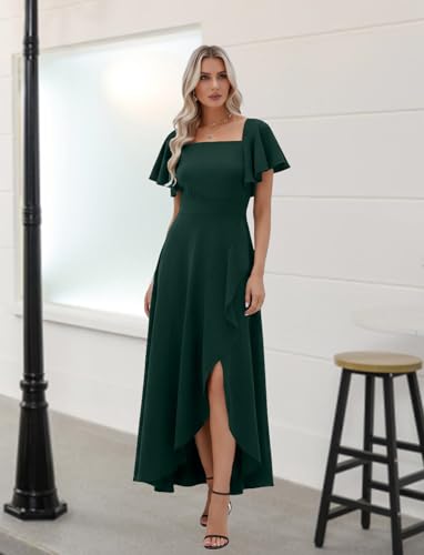 Image of LightlyKiss Women's Square Neck Backless Dress High Slit Wedding Guest Dress Formal Cocktail Party Dress