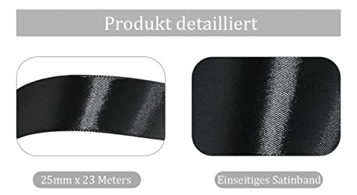 Black Ribbon 25mm, 23 Meters Solid Color Satin Gift Ribbon for Crafting Gift Wrapping, Balloons, Hair Bows Making, Sewing - Image 2