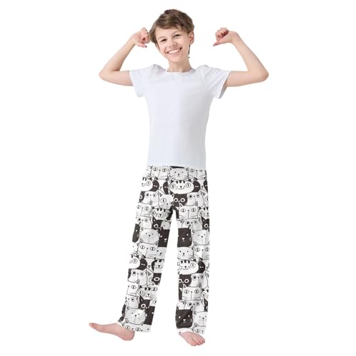 Doodle Cat Black White Boys Pants for Kids Jogger Pants with Pockets S-XL2